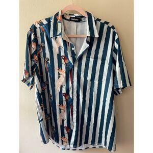 Size Large Vatpave Summer Beach Short Sleeve Shirt Parrot Stripe